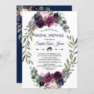 Invitation Chic Lavender Navy Blue Floral Bloom Bridal Shower
