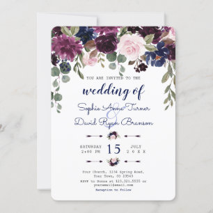 Invitation Chic Lavender Navy Blue Floral Bloom Wedding