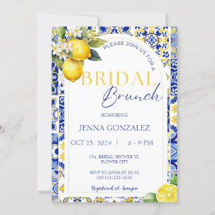 Invitation Chic Lemon Carrelage Bleu Méditerranéen Brunch nup
