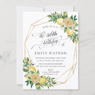 Invitation Chic Lemon Floral Greenery Géométrique 50e anniver