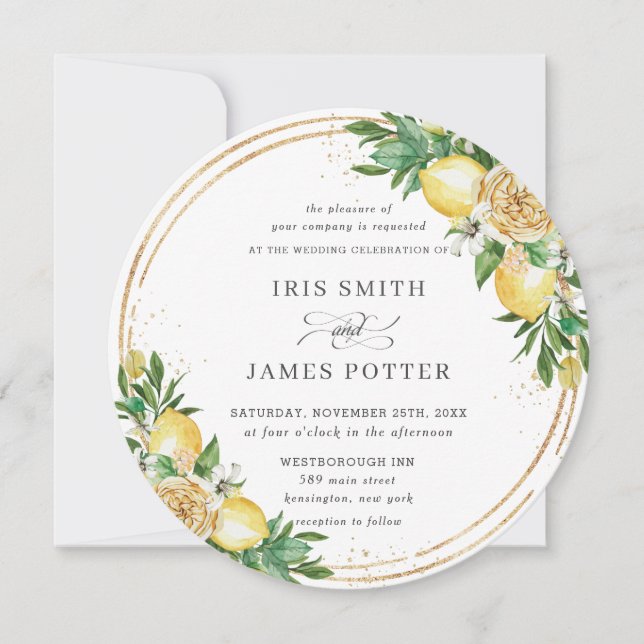 Invitation Chic Lemon Floral Mariage or (Devant)