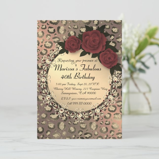 Invitation Chic Leopard Rose Fabuleux 40e anniversaire (Debout devant)