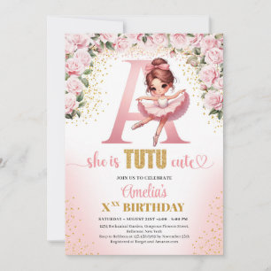 Invitation Chic lettre Un monogramme ballerine fille annivers