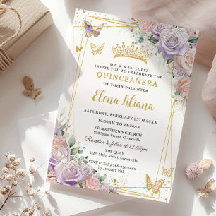 Invitation Chic Lilac Blush Floral Rose Quinceanera Sweet 16