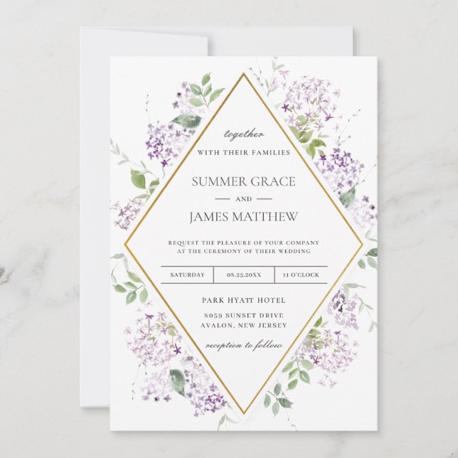 Invitation Chic Lilac Purple Floral Mariage (Devant)