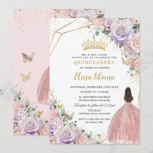 Invitation Chic Lilac rose Floral Rose Quinceanera Sweet 16