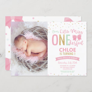 Invitation Chic Little Miss ONEderful 1st Birthday Bows Photo