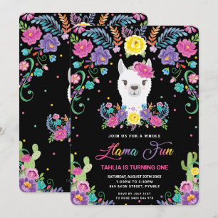 Invitation Chic Llama Fun Floral Mexicain 1er Anniversaire
