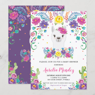 Invitation Chic Llama Mexicaine Floral Baby shower Girl