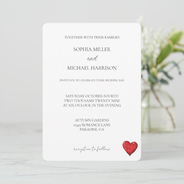 Invitation Chic Love Red Heart Mariage (Debout devant)