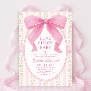 Invitation Chic Love Shack Pink Bow Lace Baby shower fille