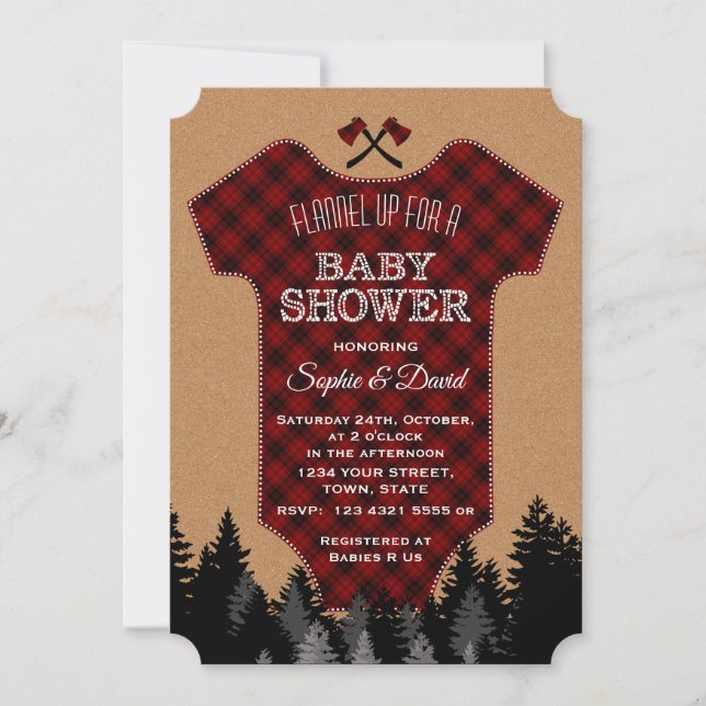 Invitation "Chic Lumberjack Red Buffalo costume bébé Baby sho (Devant)