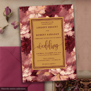 Invitation Chic Lux Bourgogne Blush Gold Floral Wedding Invit