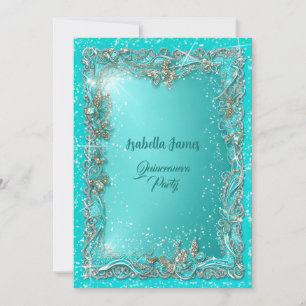 Invitation chic luxe luxe turquoise argent 15e anniversaire