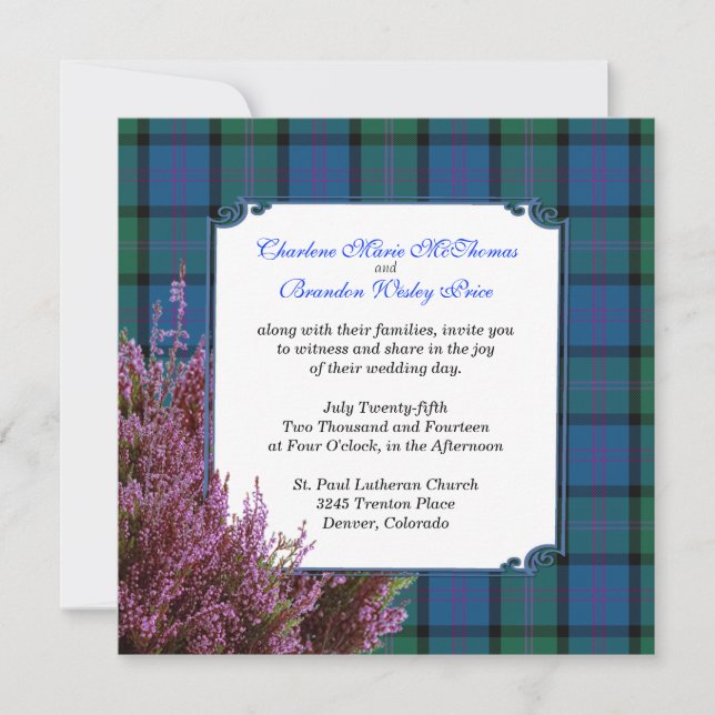 Invitation Chic MacThomas Tartan Plaid Heather Mariage (Devant)