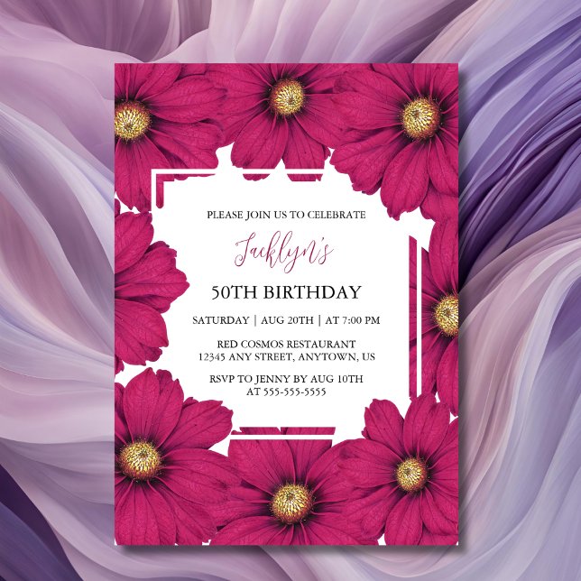 Invitation Chic Magenta Cosmos Floral Botanical Anniversaire (Créateur téléchargé)