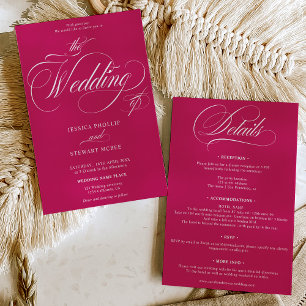 Invitation Chic magenta tout en un mariage de calligraphie