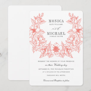 Invitation Chic Magnolia Wreath   Corail   MARIAGE