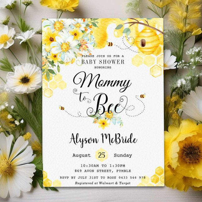 Invitation Chic Maman à Abee Jaune Baby shower Floral Neutre (Créateur téléchargé)