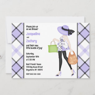 Invitation Chic Maman-to-Be Purple Plaid Baby shower