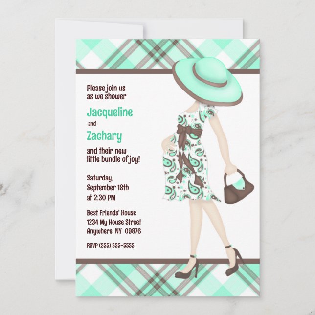 Invitation Chic Maman-to-Be Turquoise Vert Brown Baby shower  (Devant)