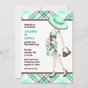 Invitation Chic Maman-to-Be Turquoise Vert Brown Baby shower 