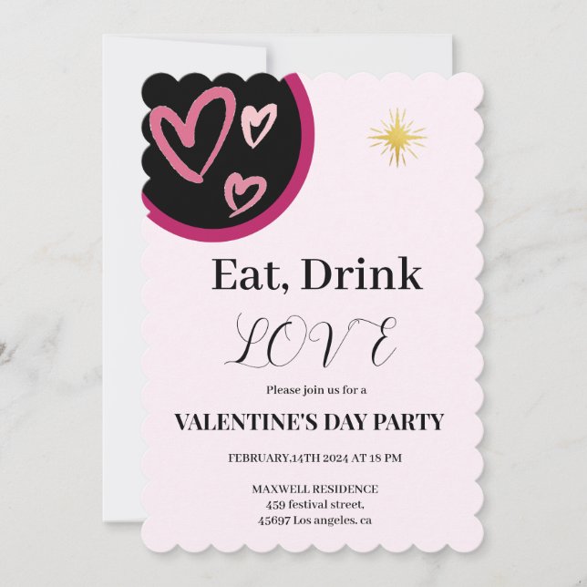 Invitation Chic Manger, Boire et Aimer Saint Valentin (Devant)