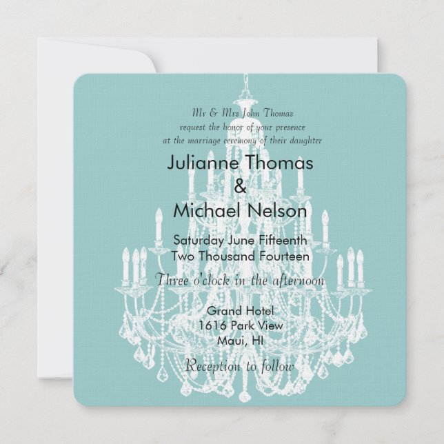 Invitation Chic Mariage de lustre bleu et blanc (Devant)