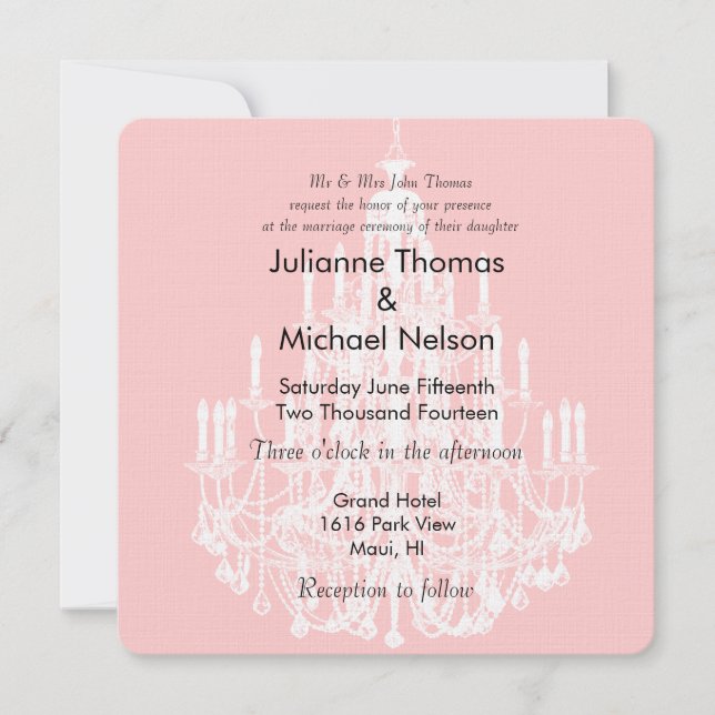 Invitation Chic Mariage de lustre rose et blanc (Devant)