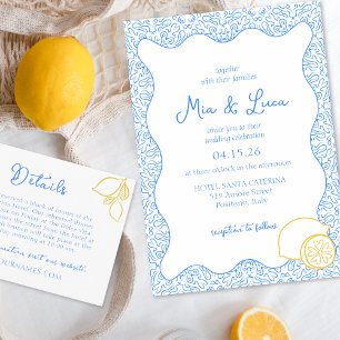 Invitation Chic Mariage italien citron bleu méditerranéen