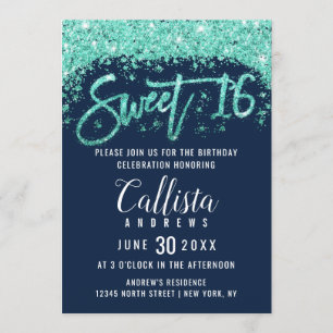 Invitation Chic Marine Bleu et Turquoise Parties scintillant 