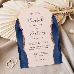 Invitation Chic Marine Rose Bleu Or Agate Blush Arch Mariage