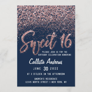 Invitation Chic Marine Rose Gold Scattered Parties scintillan