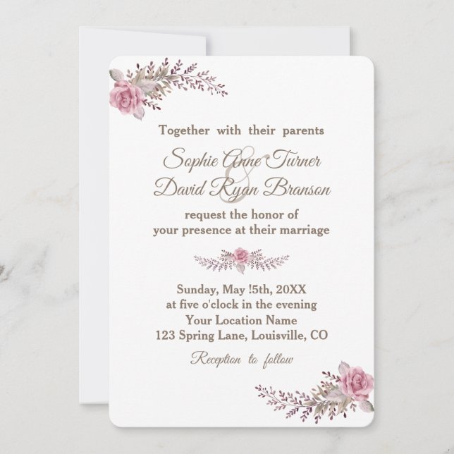 Invitation Chic Marsala Maroon Floral Mariage (Devant)