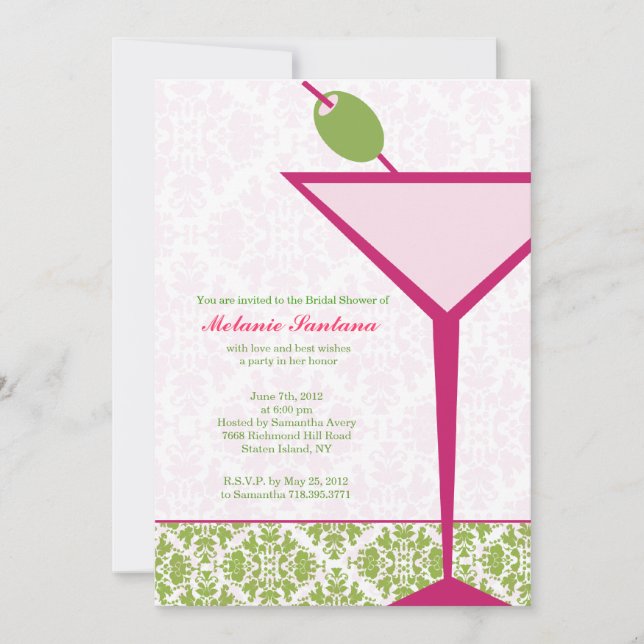 Invitation Chic Martini Bridal/Bachelorette/Invitation d'anni (Devant)
