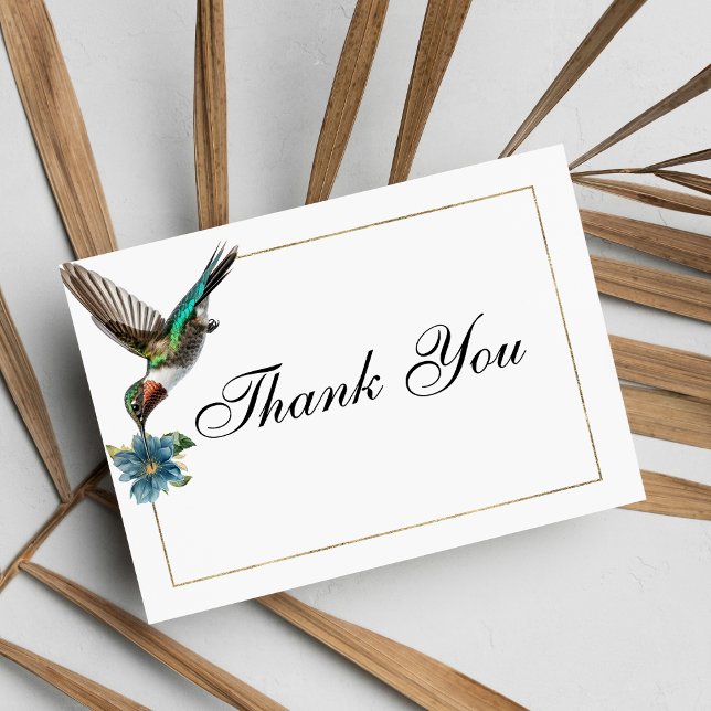 Invitation Chic Merci de colibri couleur or blanc (Chic white gold colorful hummingbird Thank You )