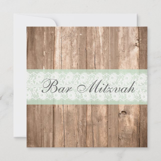 Invitation chic minable en bois vintage de Mitzvah (Devant)