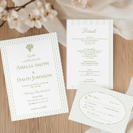 Invitation Chic Minimalist Stripe Green Wedding Details