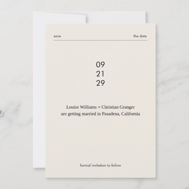 Invitation Chic Minimaliste Élégant Mariage SavetheDate (Devant)