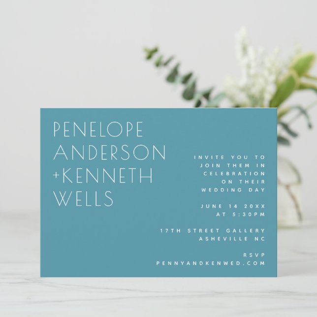 Invitation Chic minimaliste moderne Mariage Turquoise horizon (Debout devant)