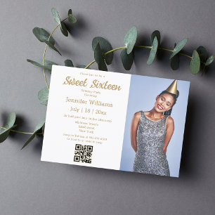 Invitation chic minimaliste sweet sixteen qr code photo or