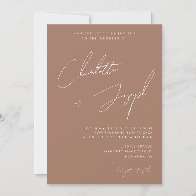 Invitation Chic Mocha Brown Moderne Calligraphie Script Maria (Devant)