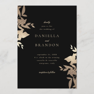 Invitation Chic Modern Botanical Faux Gold Black Mariage