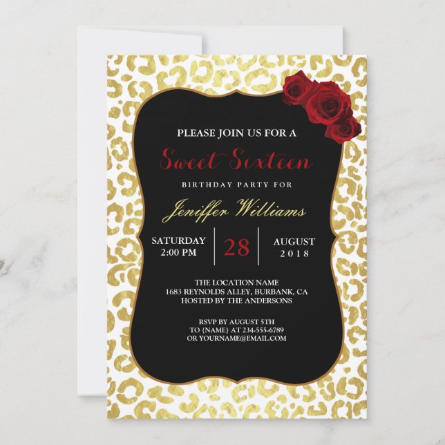 Invitation Chic Modern Gold White Leopard Jaguar Cheetah (Devant)