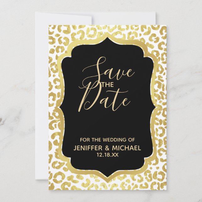 Invitation Chic Modern Gold White Leopard Jaguar Cheetah (Devant)