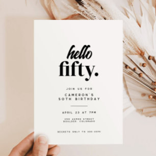 Invitation Chic Modern Hello Cinquante-ème fête d'anniversair