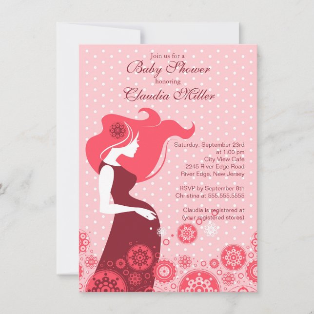 Invitation Chic Modern Pregnant Maman Baby shower fille (Devant)