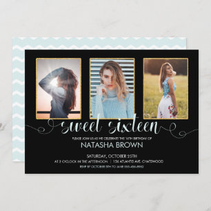 Invitation Chic Modern Typography Sweet 16 Birthday Photo