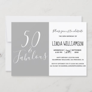 Invitation Chic Moderne 50 Fabuleux gris 50e anniversaire