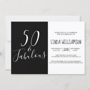 Invitation Chic Moderne 50 Fabuleux noir blanc 50e anniversai